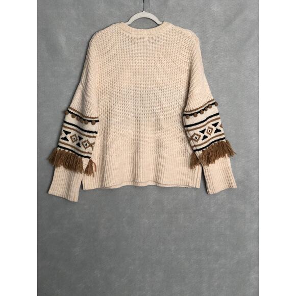 Driftwood Geometric 3D Tassel Pom-Pom Sweater Women's XL Cream NEW - Picture 4 of 9